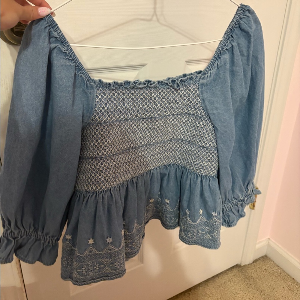 American Eagle Blue Ruffle Shirt